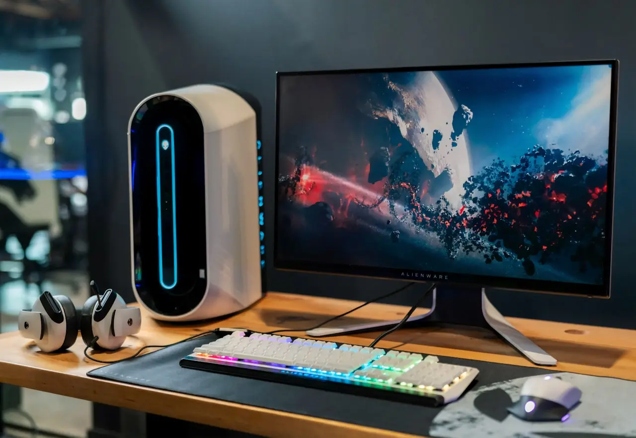 Dark computer monitor on a desk